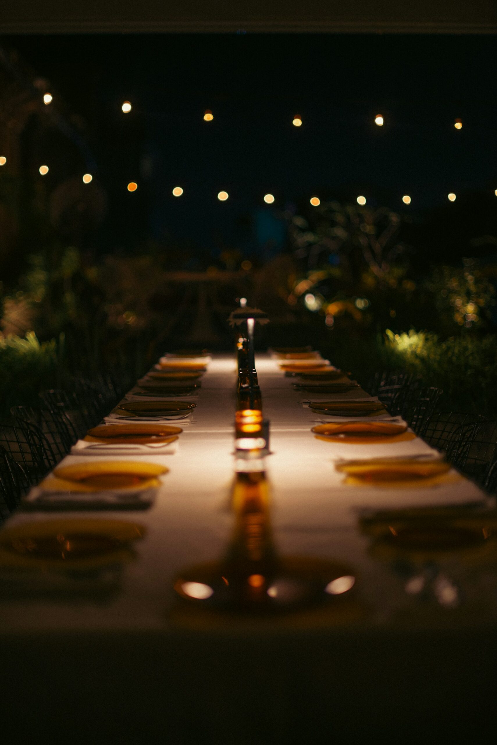 A romantic candlelit bush dinner under an acacia tree in Kenya, surrounded by lanterns and the sounds of wildlife.
